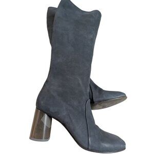 Coclico Lilac Leather Navy Tall Boots Block Heel & Side Zipper Design, Size 38